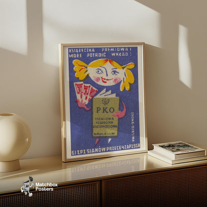 Cartoon Character Holding A Book - vintage matchbox label print - size comparison