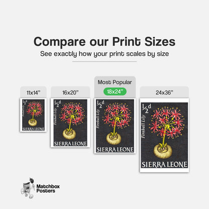 Red Flowers - vintage matchbox label print - gallery wall preview