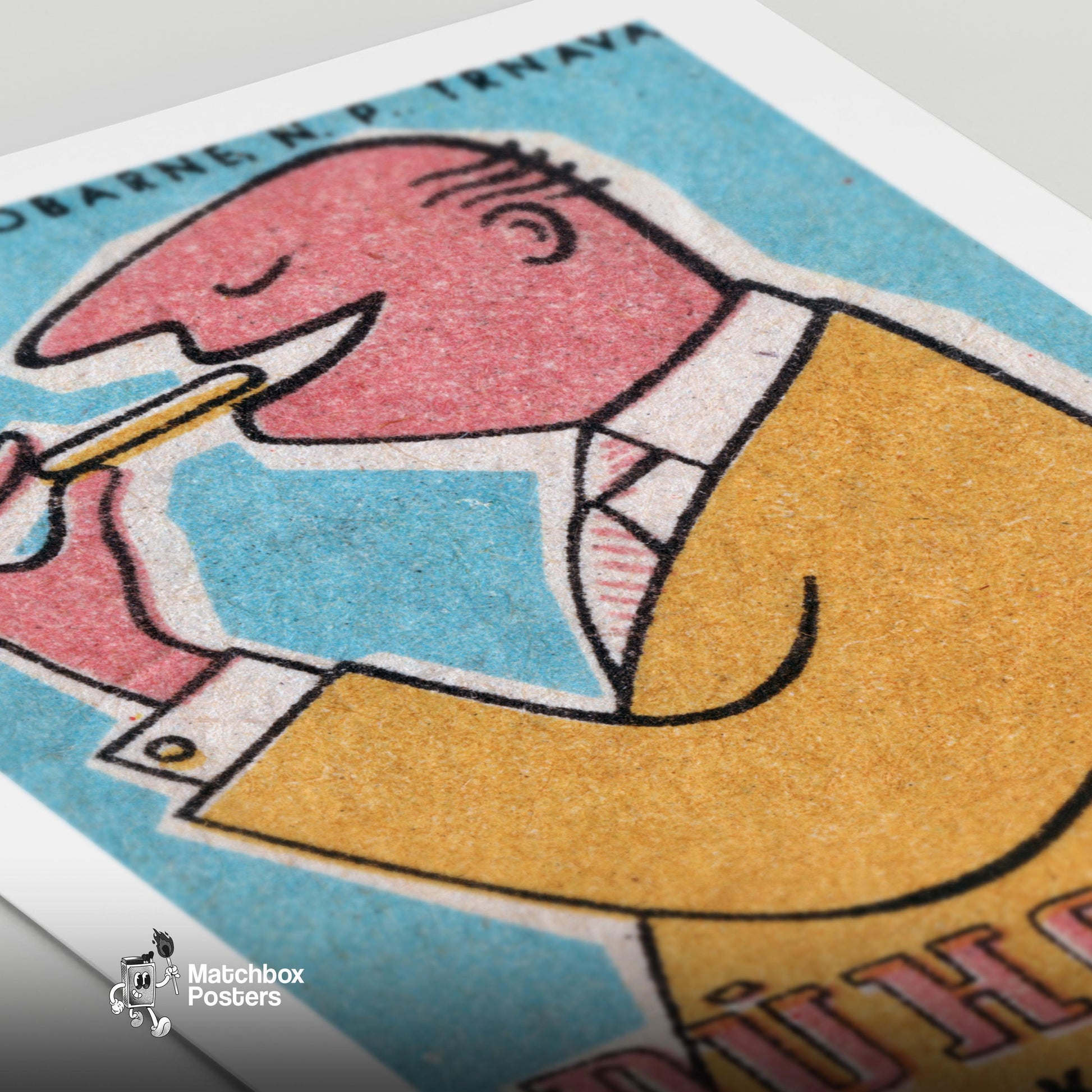 Man Eating Biscuit - vintage matchbox label print - close-up detail