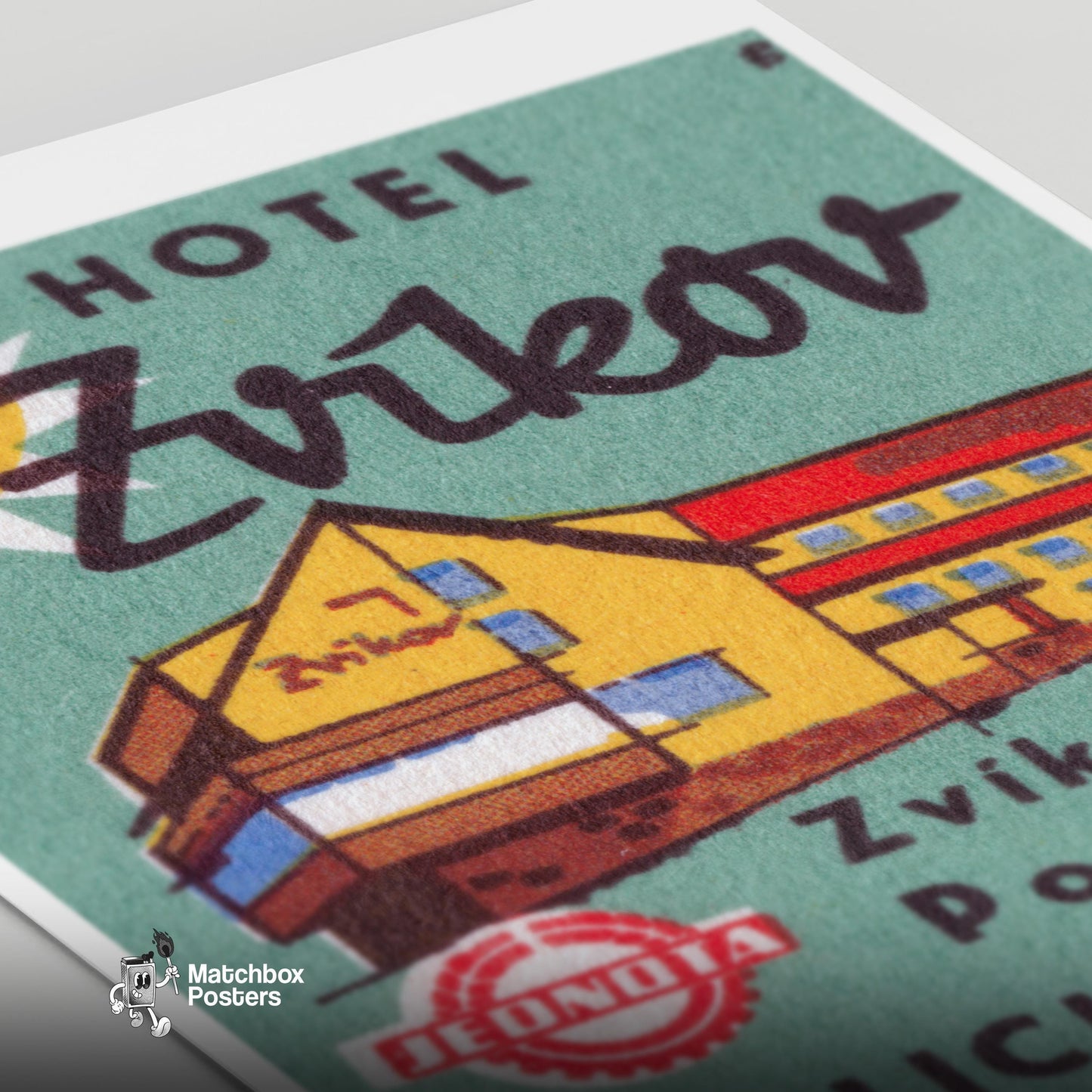 Hotel Zvikov - vintage matchbox label print - close-up detail