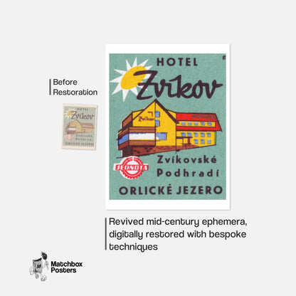 Hotel Zvikov - vintage matchbox label print - framed wall art preview