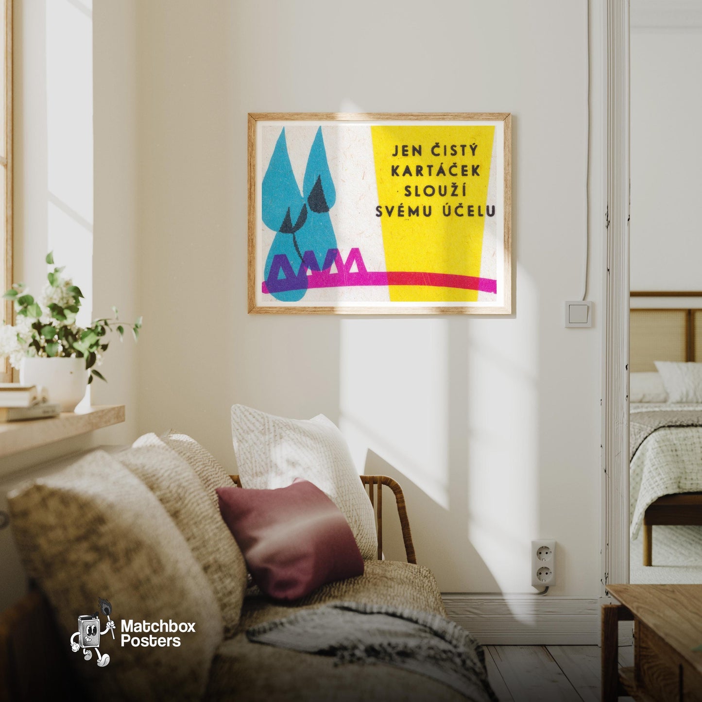 Clean Your Toothbrush - vintage matchbox label print - living room mockup