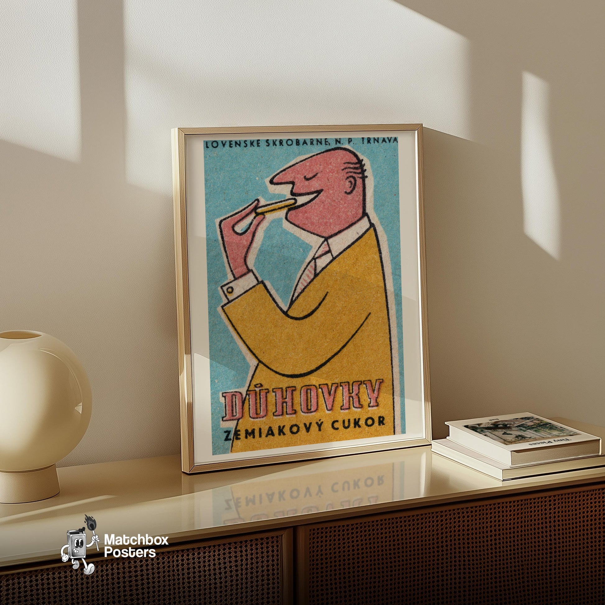 Man Eating Biscuit - vintage matchbox label print - size comparison