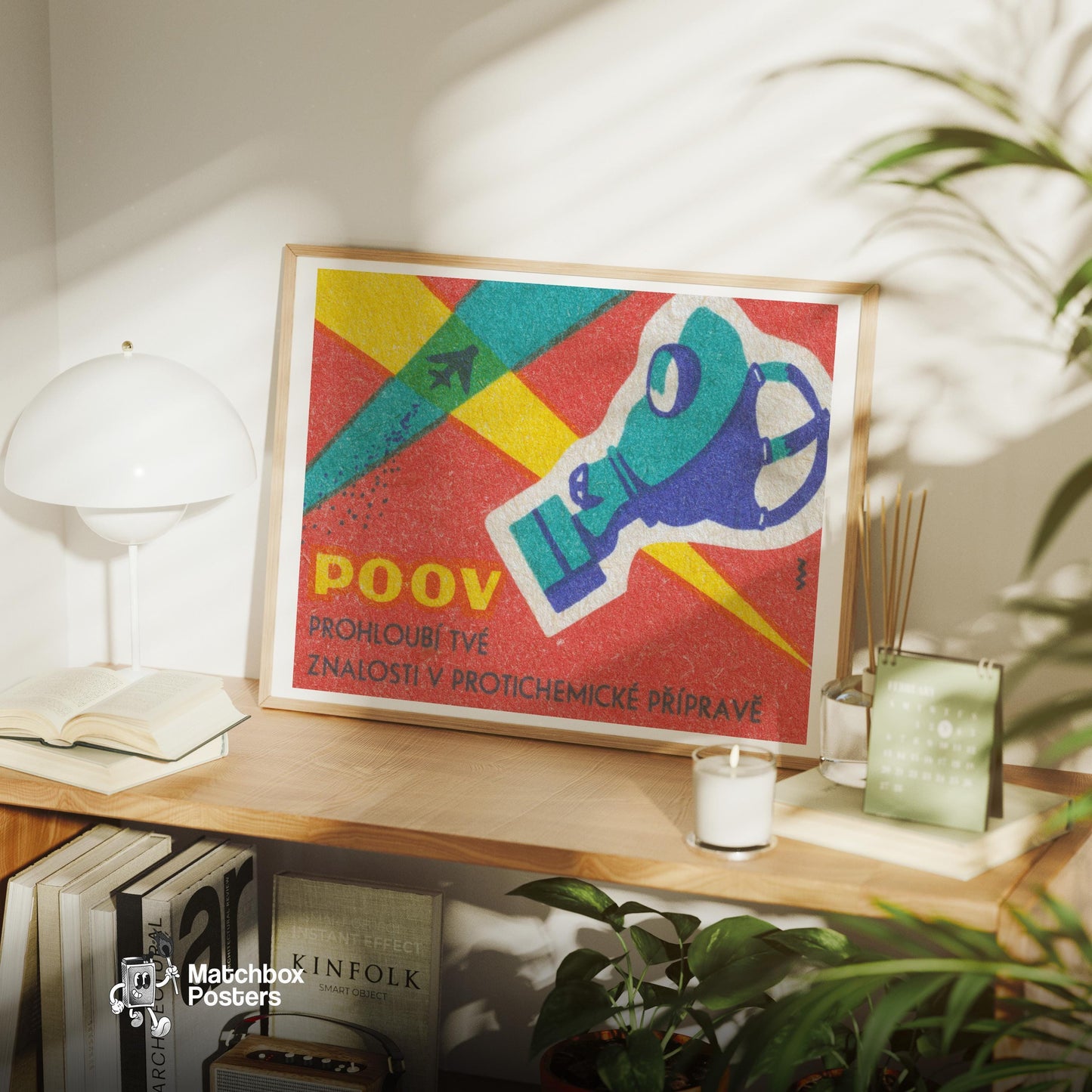 Gas Mask - vintage matchbox label print - office wall
