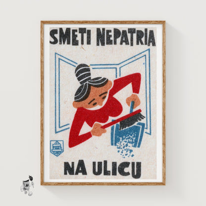 Woman Sweeping - vintage matchbox label print