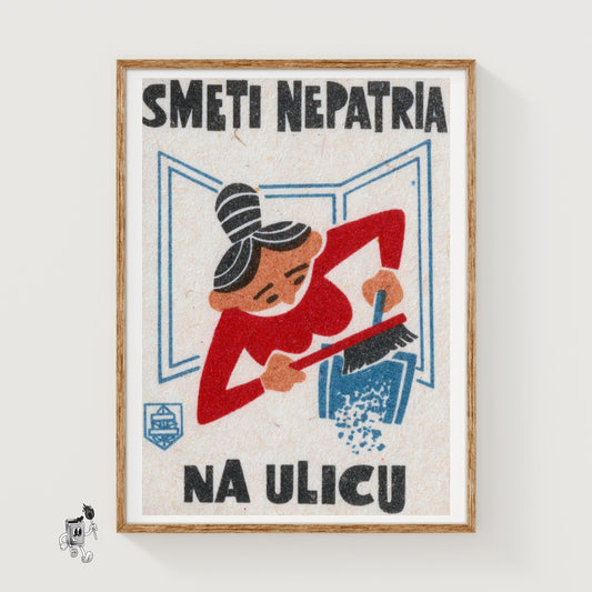 Woman Sweeping - vintage matchbox label print