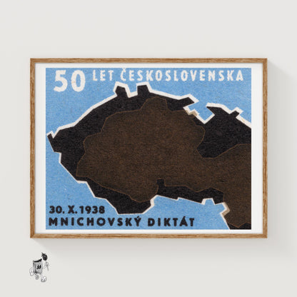Czechoslovakia Map - vintage matchbox label print