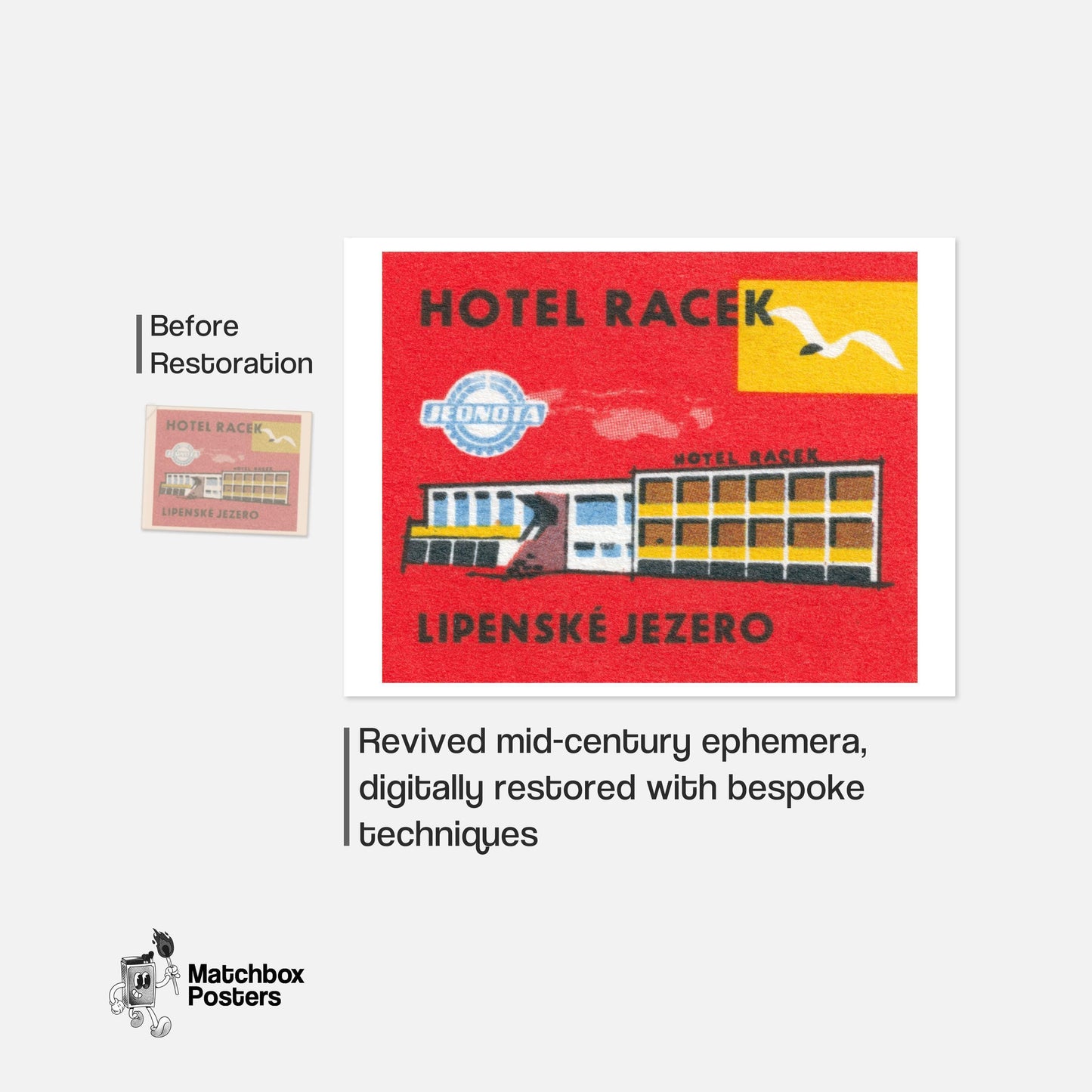 Hotel Racek - vintage matchbox label print - framed wall art preview