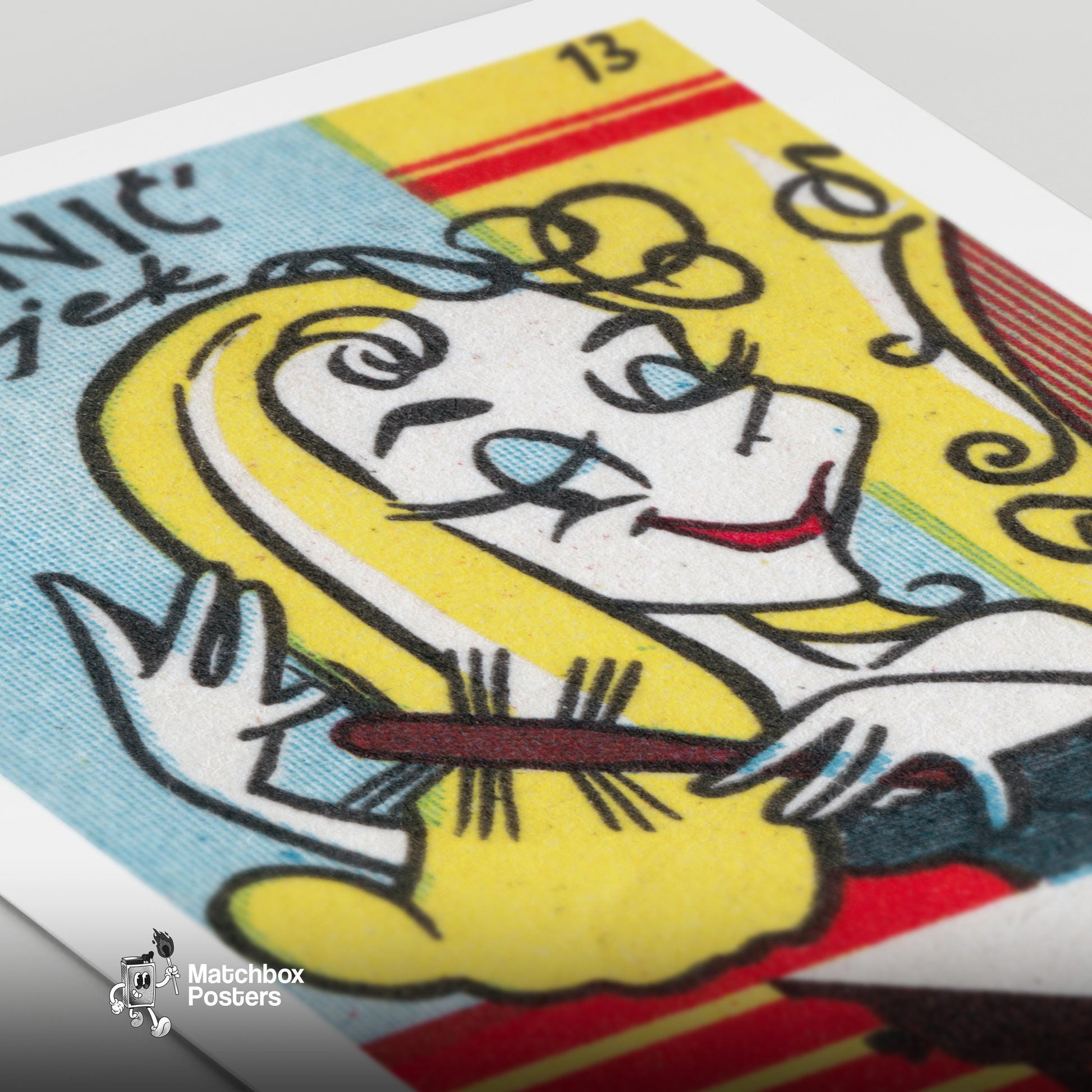 Blonde Woman Brushing Hair - vintage matchbox label print - close-up detail