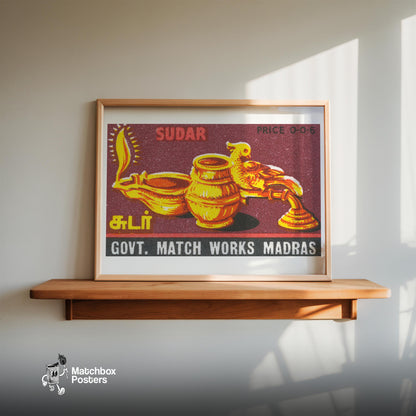Golden Oil Lamp - vintage matchbox label print - size comparison