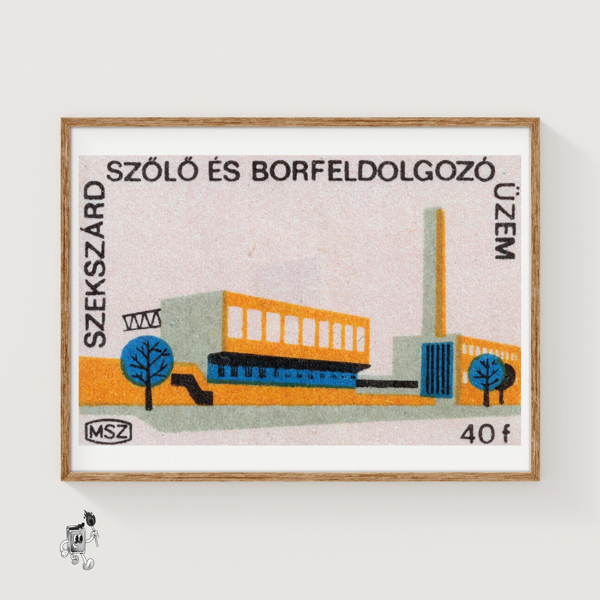 Industrial Building - vintage matchbox label print