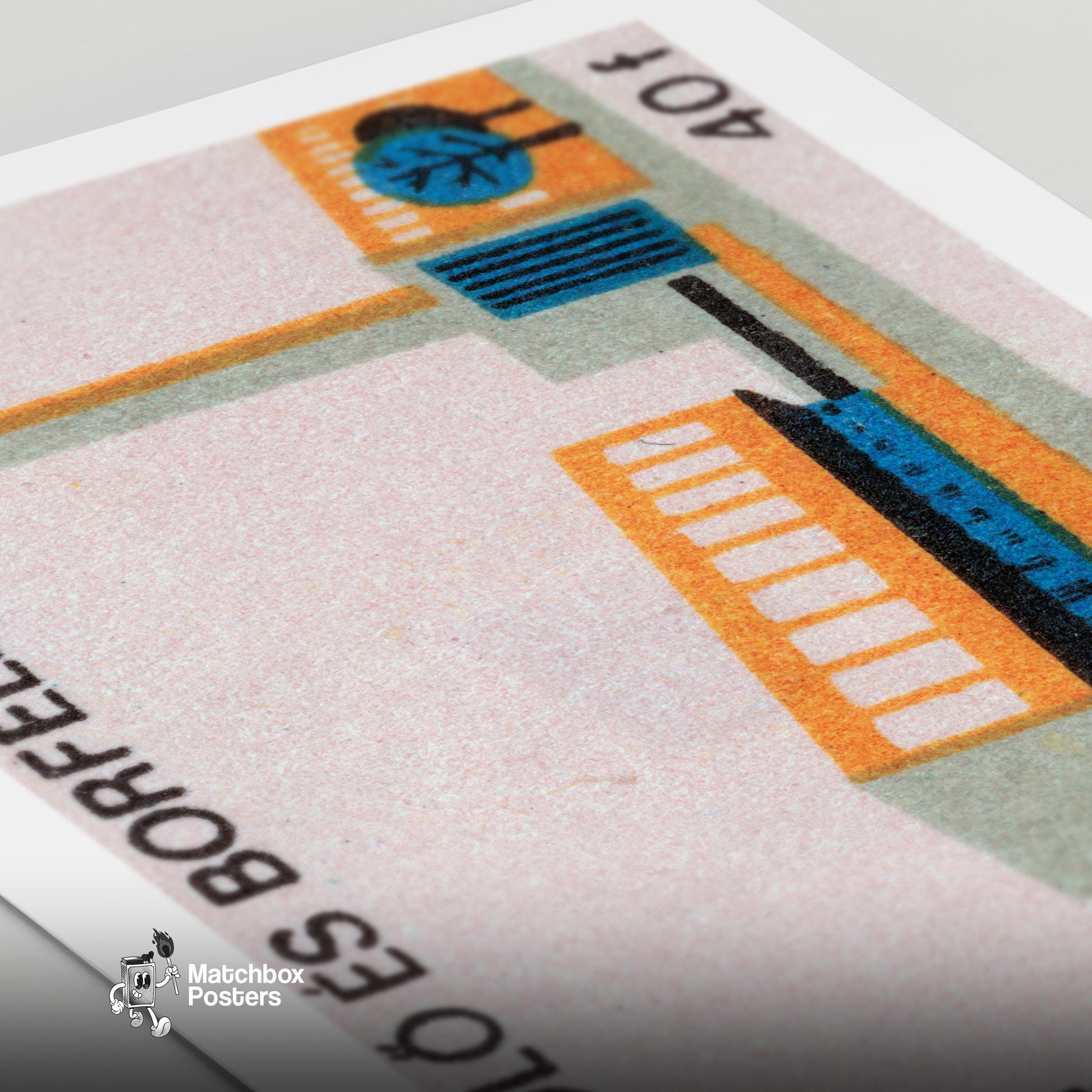 Industrial Building - vintage matchbox label print - close-up detail