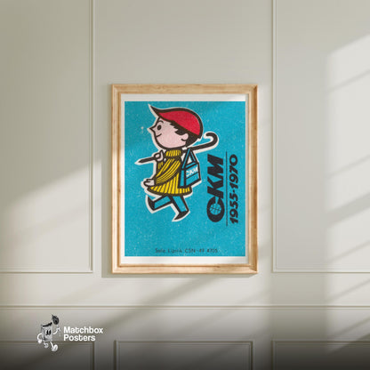 Boy Walking to School - vintage matchbox label print - bedroom mockup