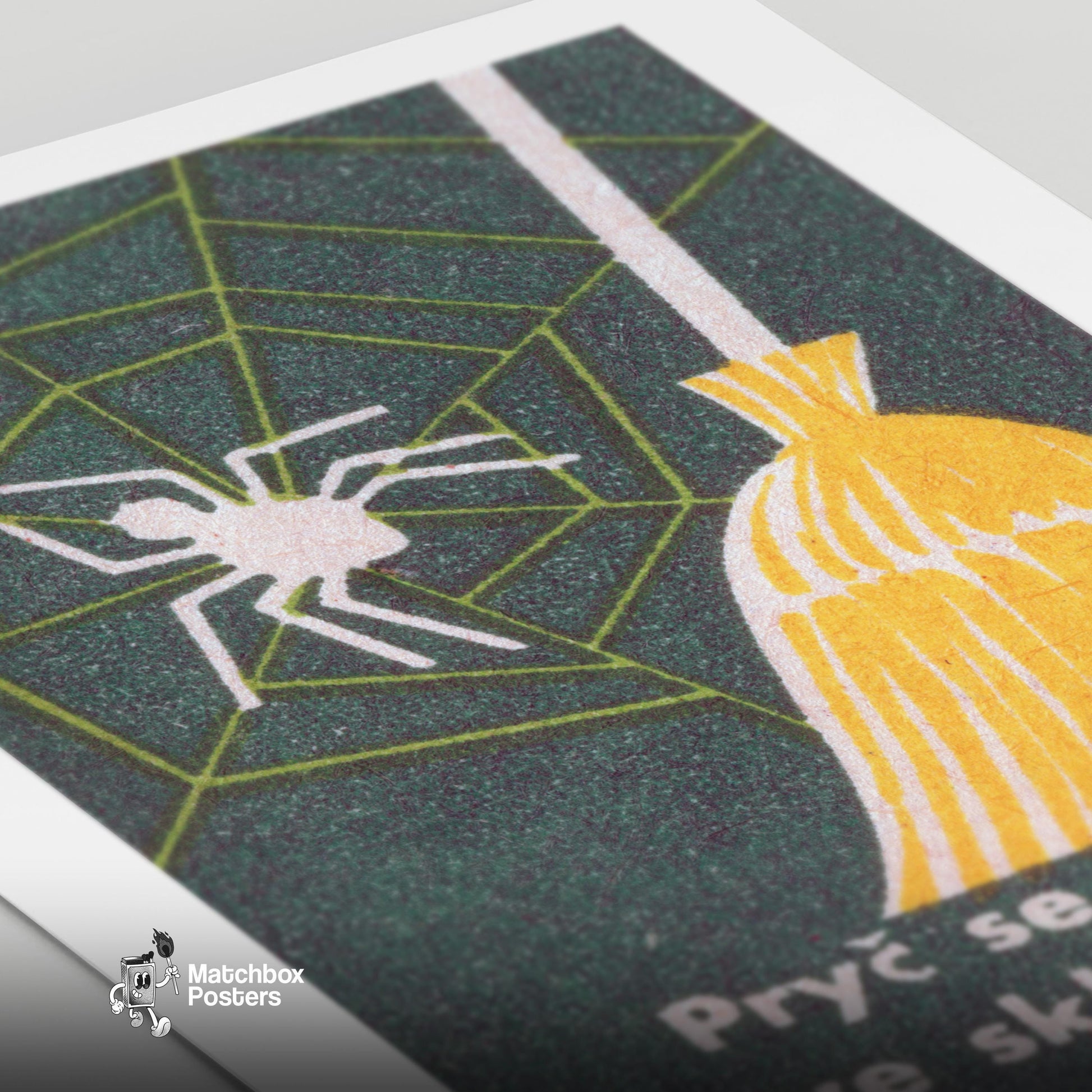 Clean Spiders - vintage matchbox label print - close-up detail