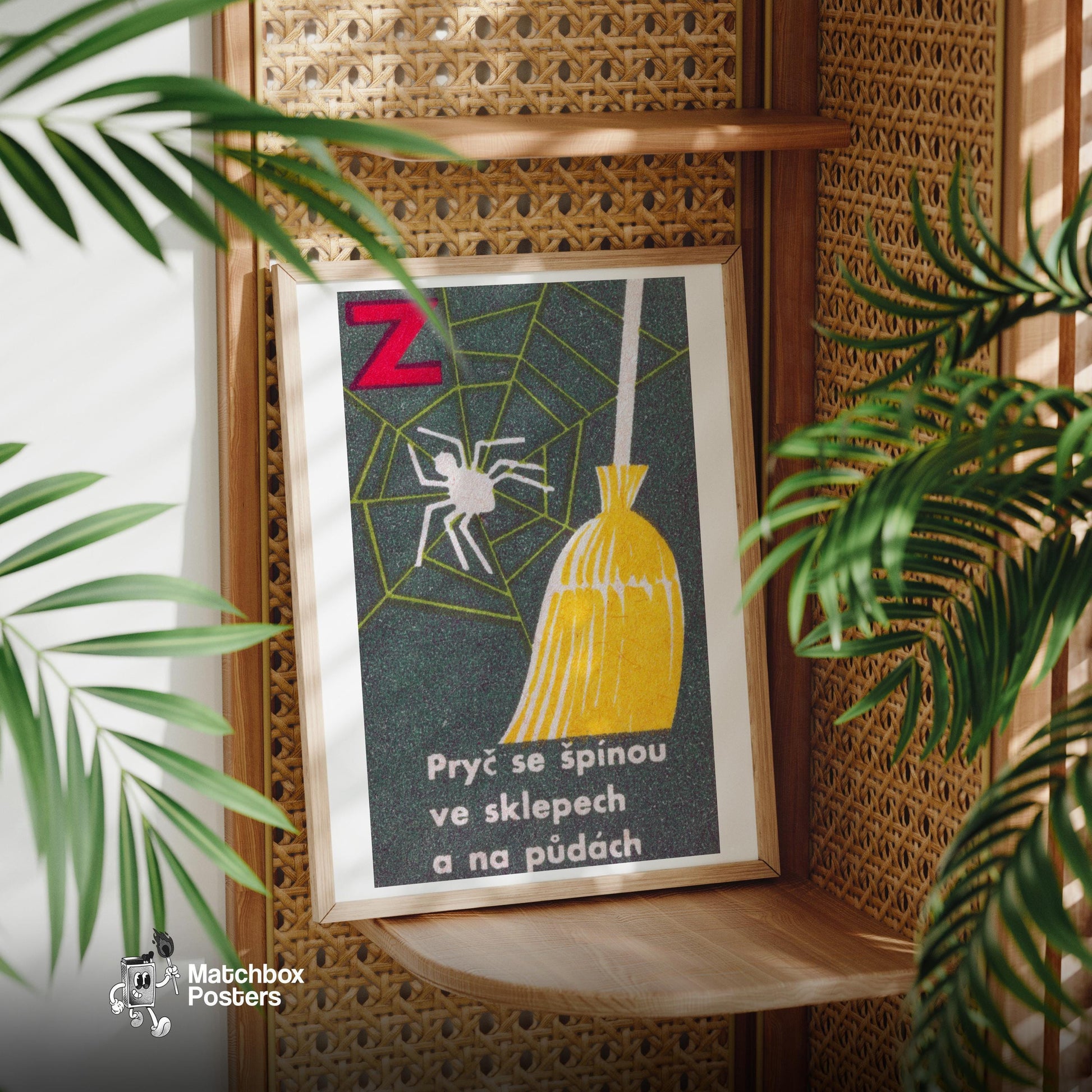 Clean Spiders - vintage matchbox label print - office wall