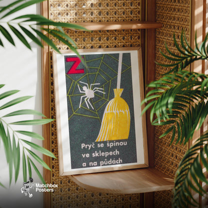 Clean Spiders - vintage matchbox label print - office wall