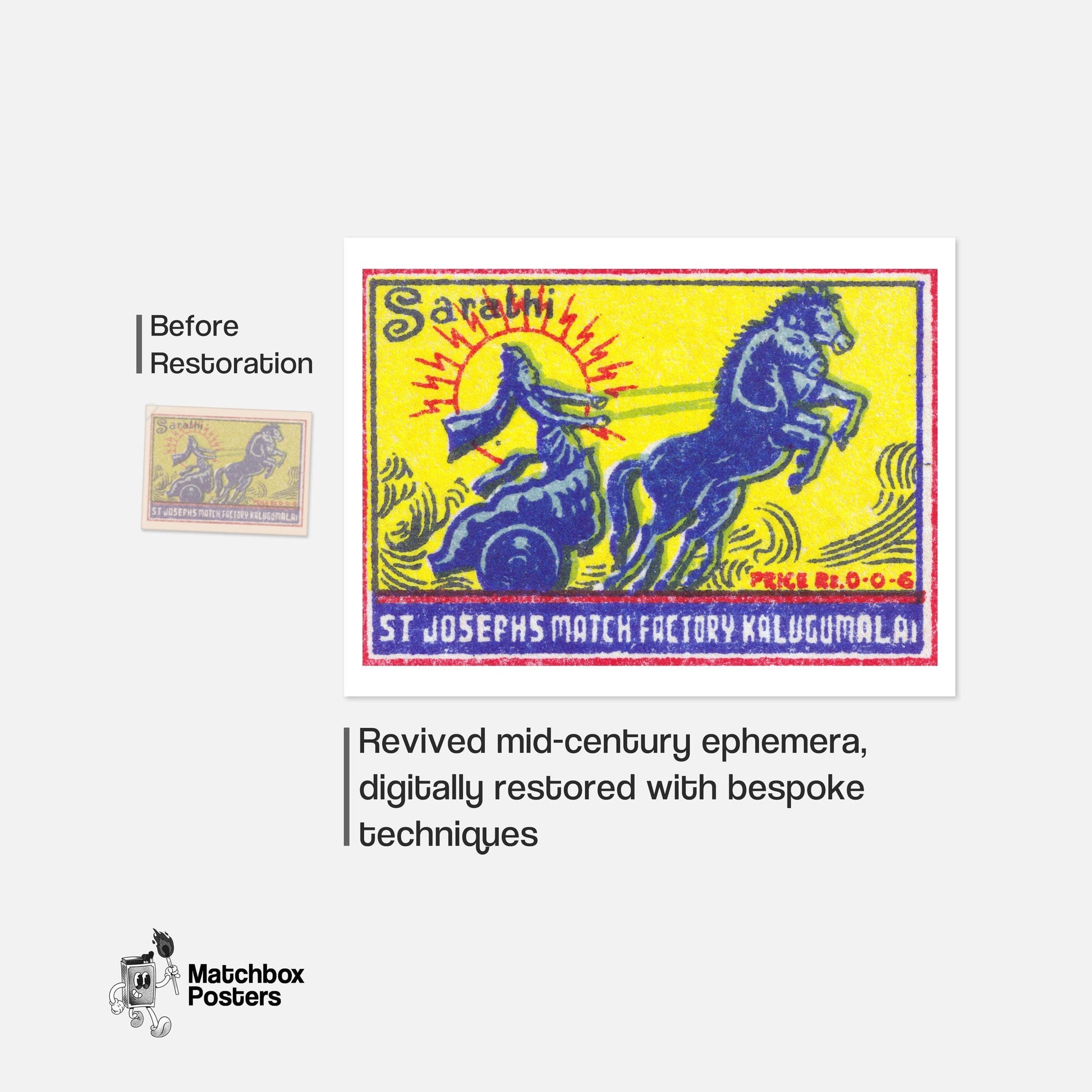 Goddess on Chariot - vintage matchbox label print - framed wall art preview