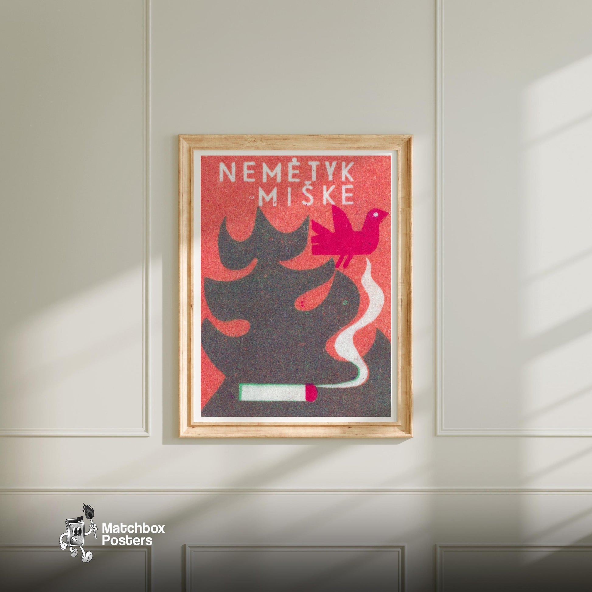Don't Drop In Forest - vintage matchbox label print - bedroom mockup