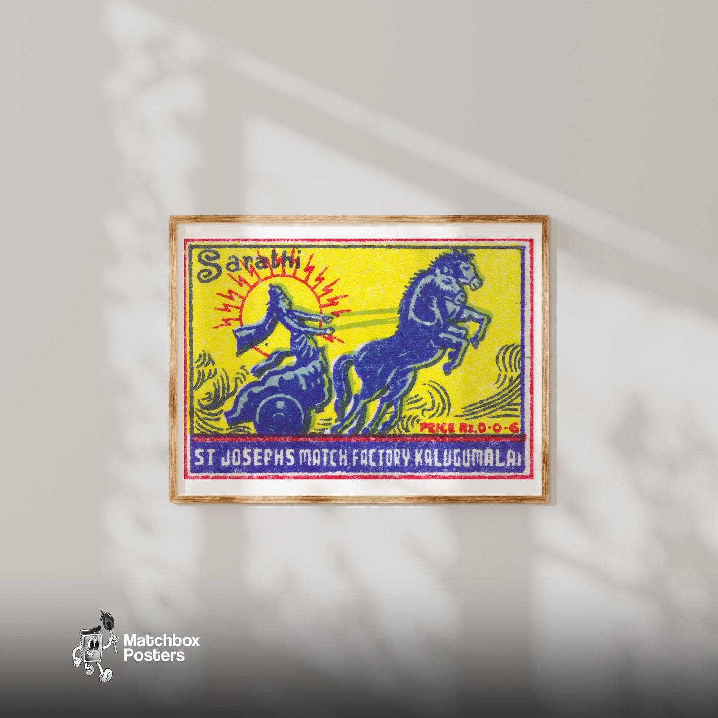 Goddess on Chariot - vintage matchbox label print - bedroom mockup