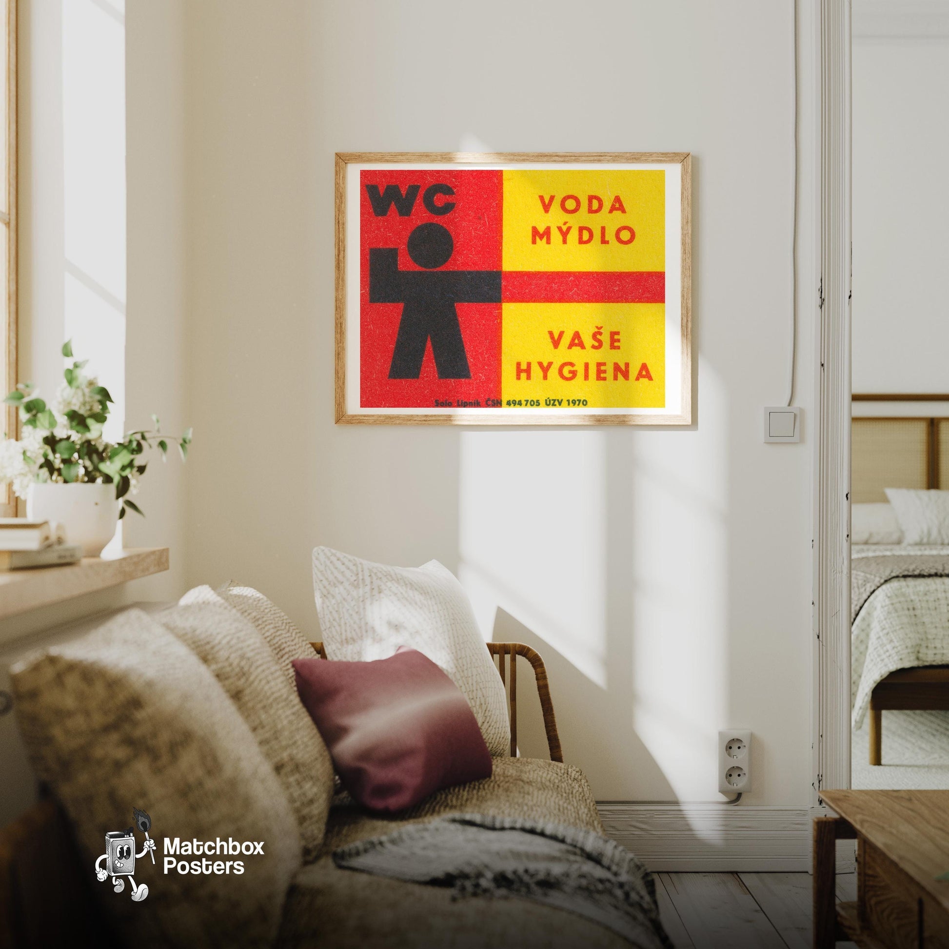 Soap and Water Hygiene - vintage matchbox label print - living room mockup