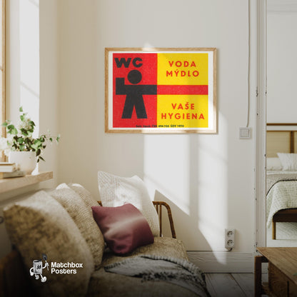 Soap and Water Hygiene - vintage matchbox label print - living room mockup