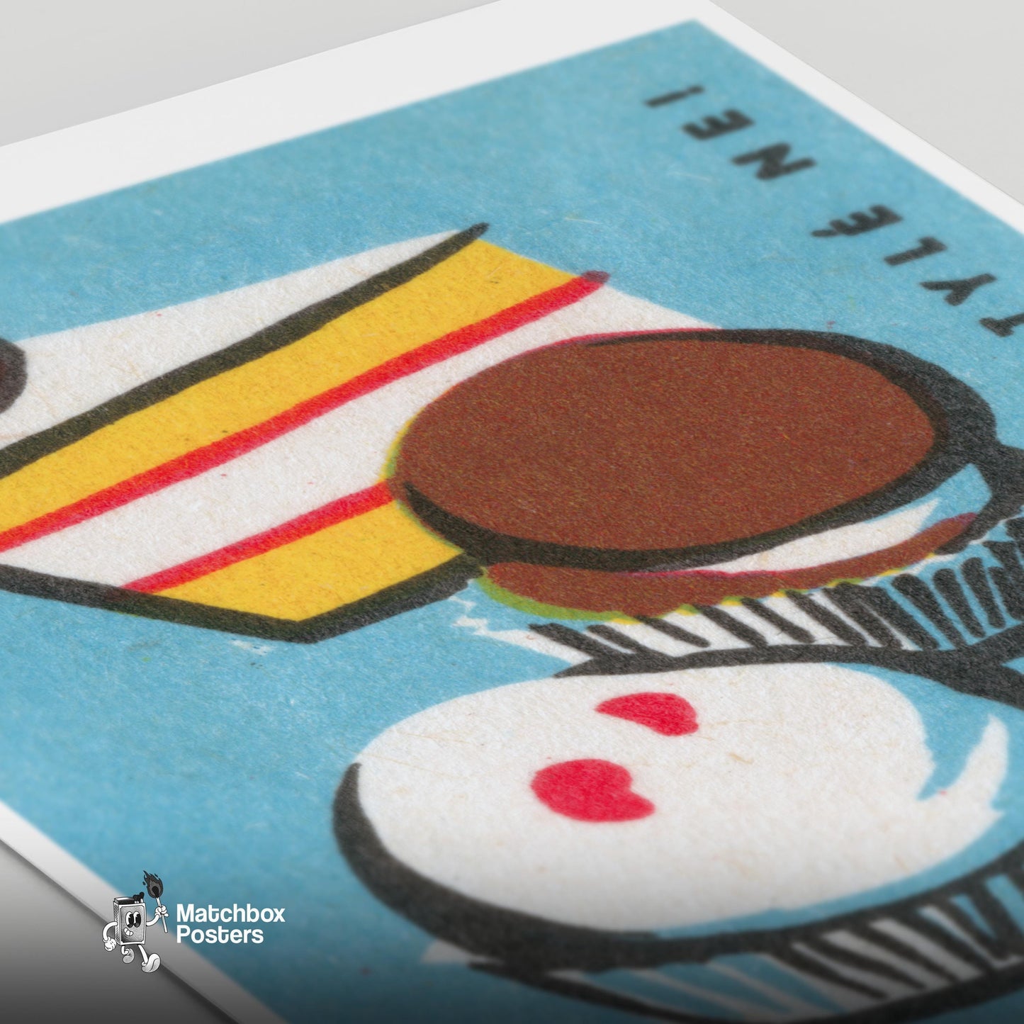 Cake and Cupcakes - vintage matchbox label print - close-up detail