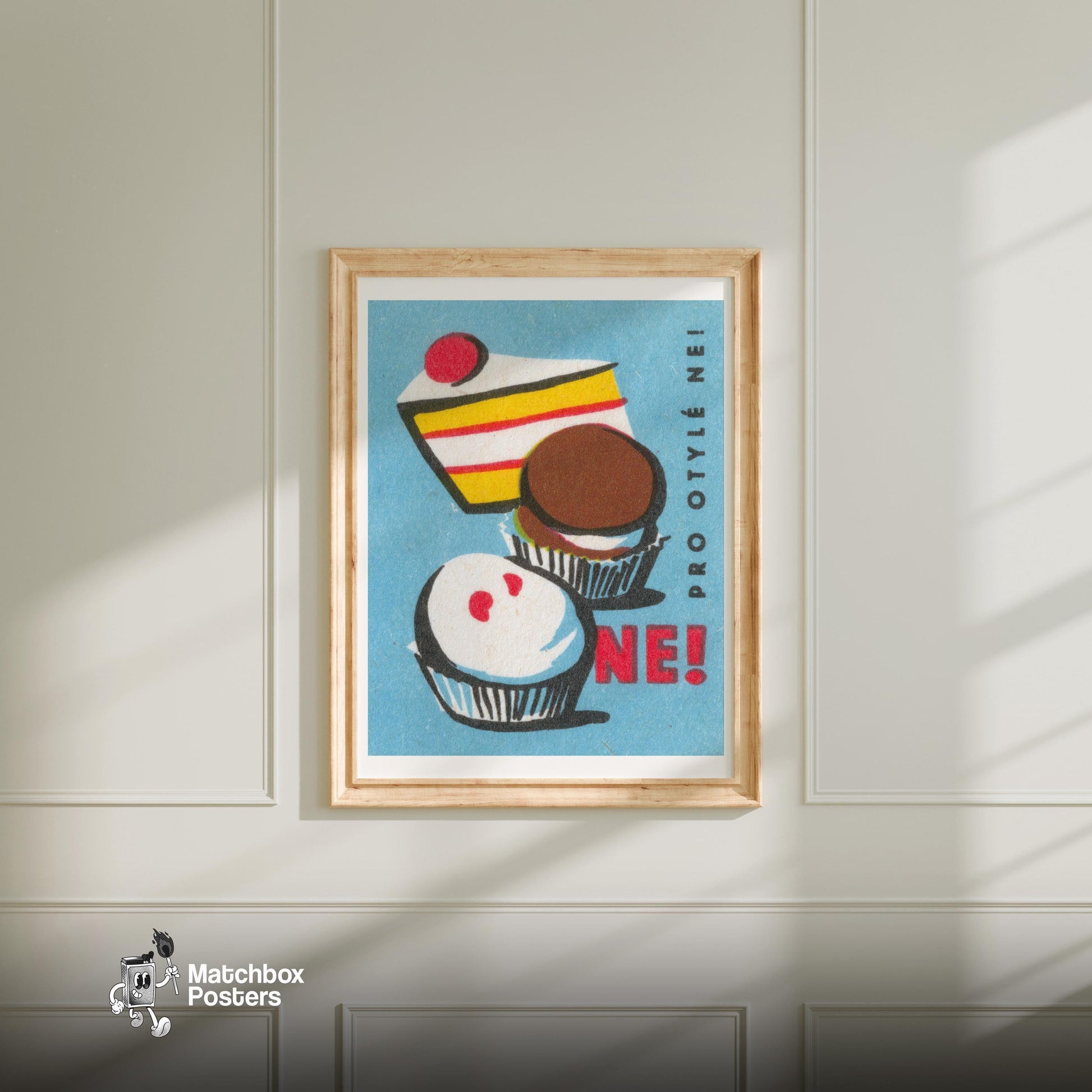 Cake and Cupcakes - vintage matchbox label print - bedroom mockup