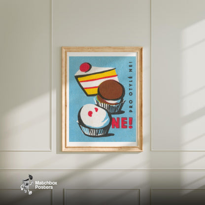 Cake and Cupcakes - vintage matchbox label print - bedroom mockup