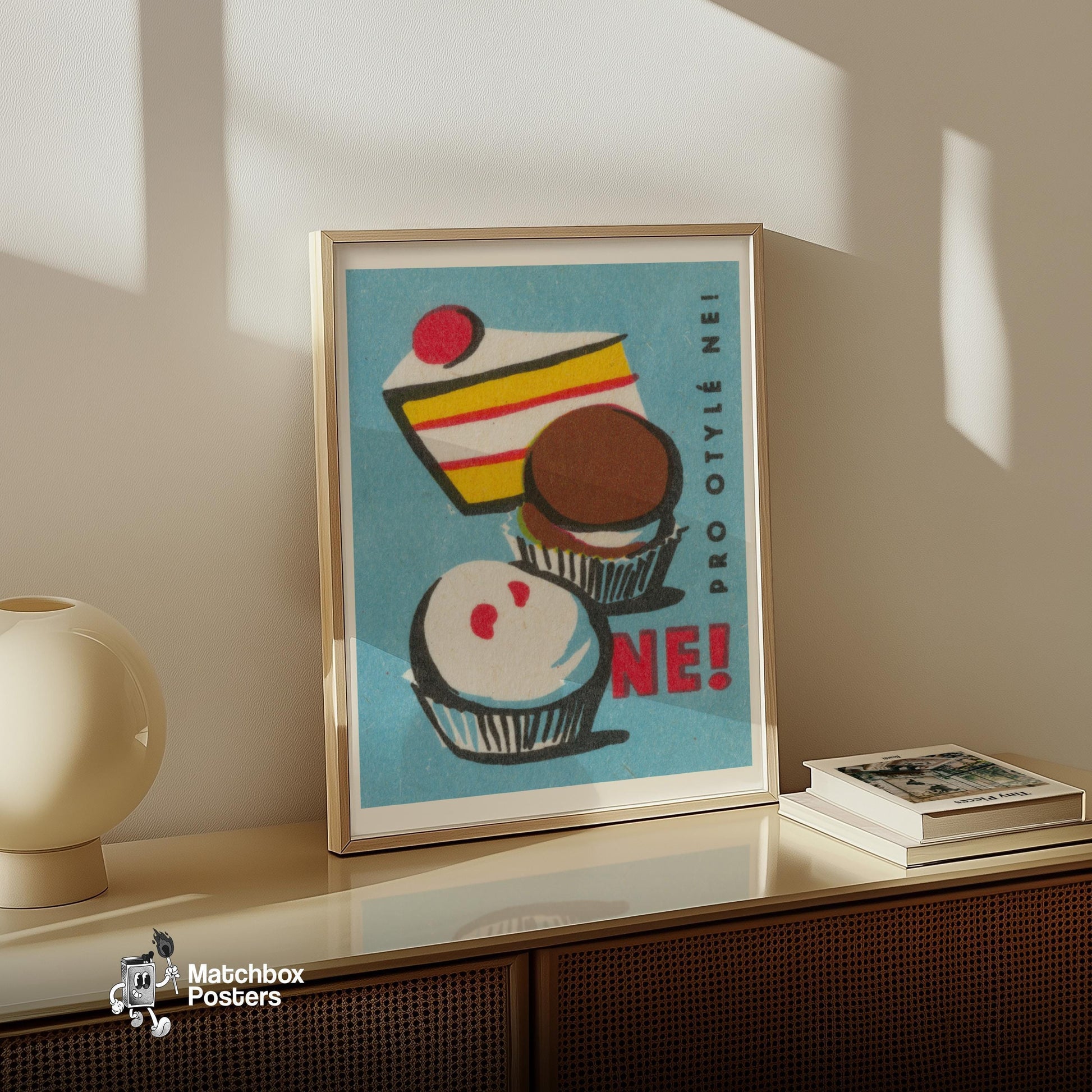 Cake and Cupcakes - vintage matchbox label print - size comparison