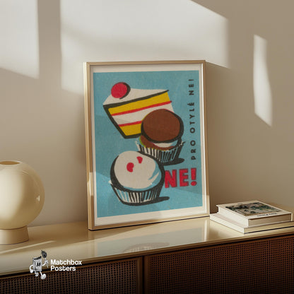 Cake and Cupcakes - vintage matchbox label print - size comparison