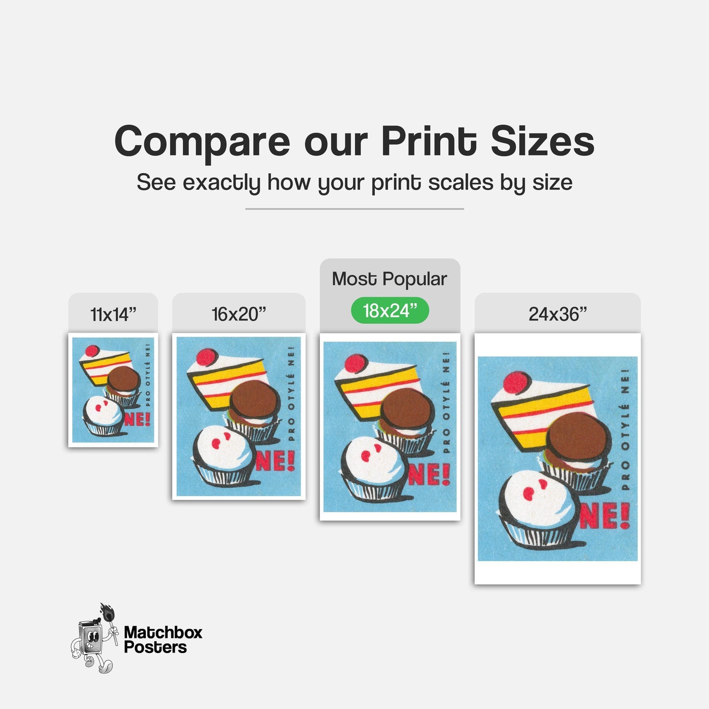 Cake and Cupcakes - vintage matchbox label print - gallery wall preview