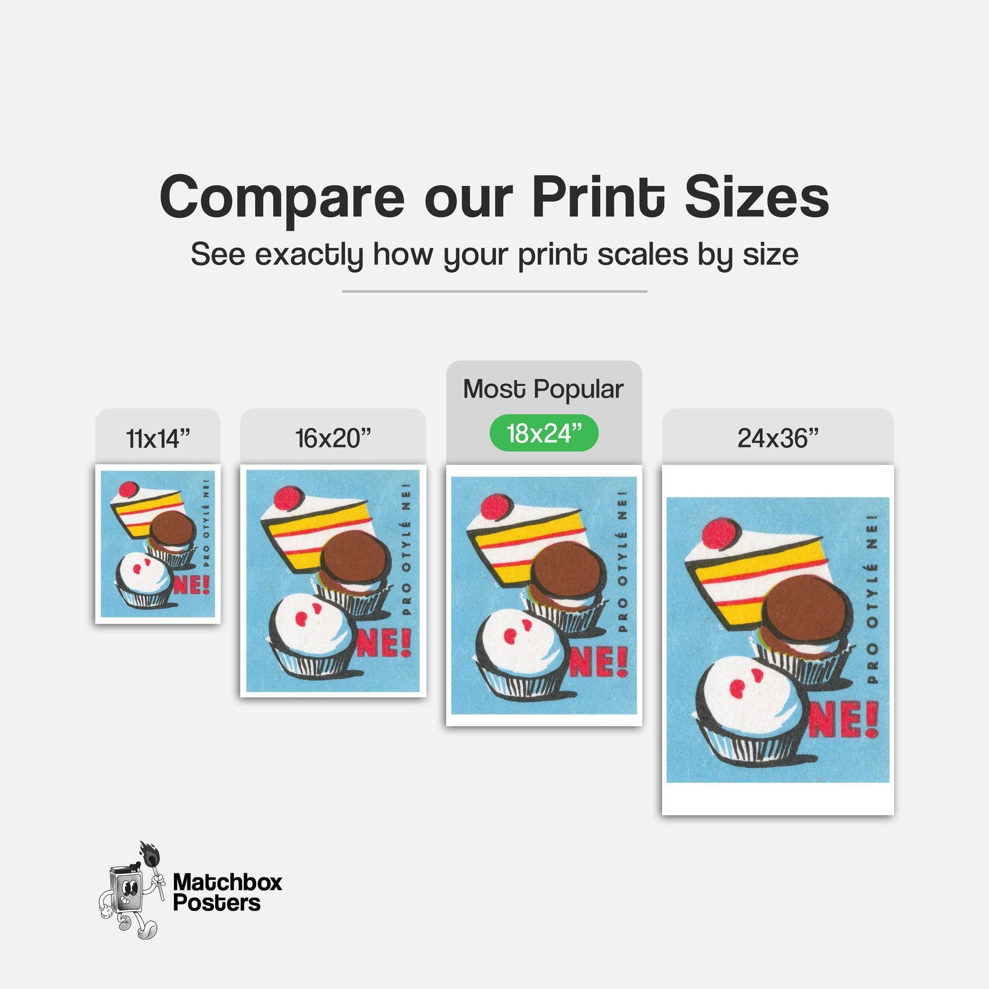 Cake and Cupcakes - vintage matchbox label print - gallery wall preview