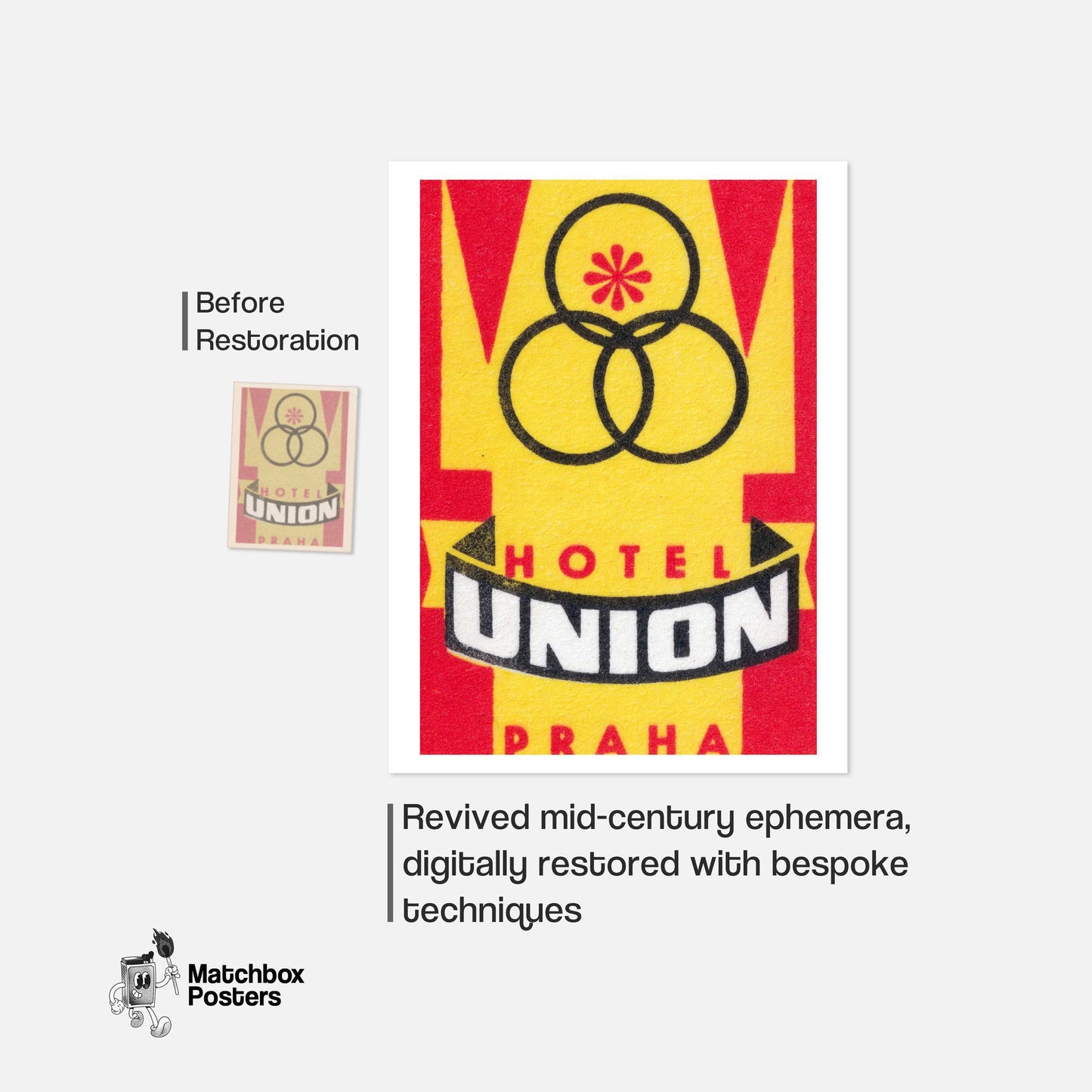 Hotel Union Prague - vintage matchbox label print - framed wall art preview