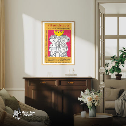 Gardening Children - vintage matchbox label print - living room mockup