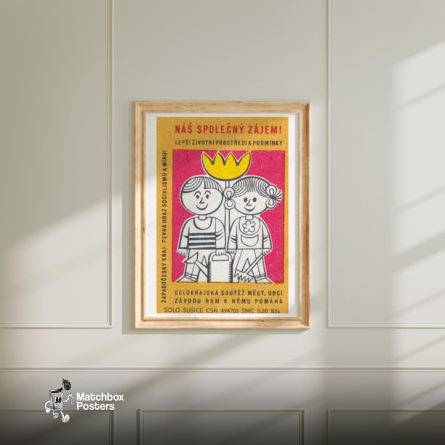 Gardening Children - vintage matchbox label print - bedroom mockup