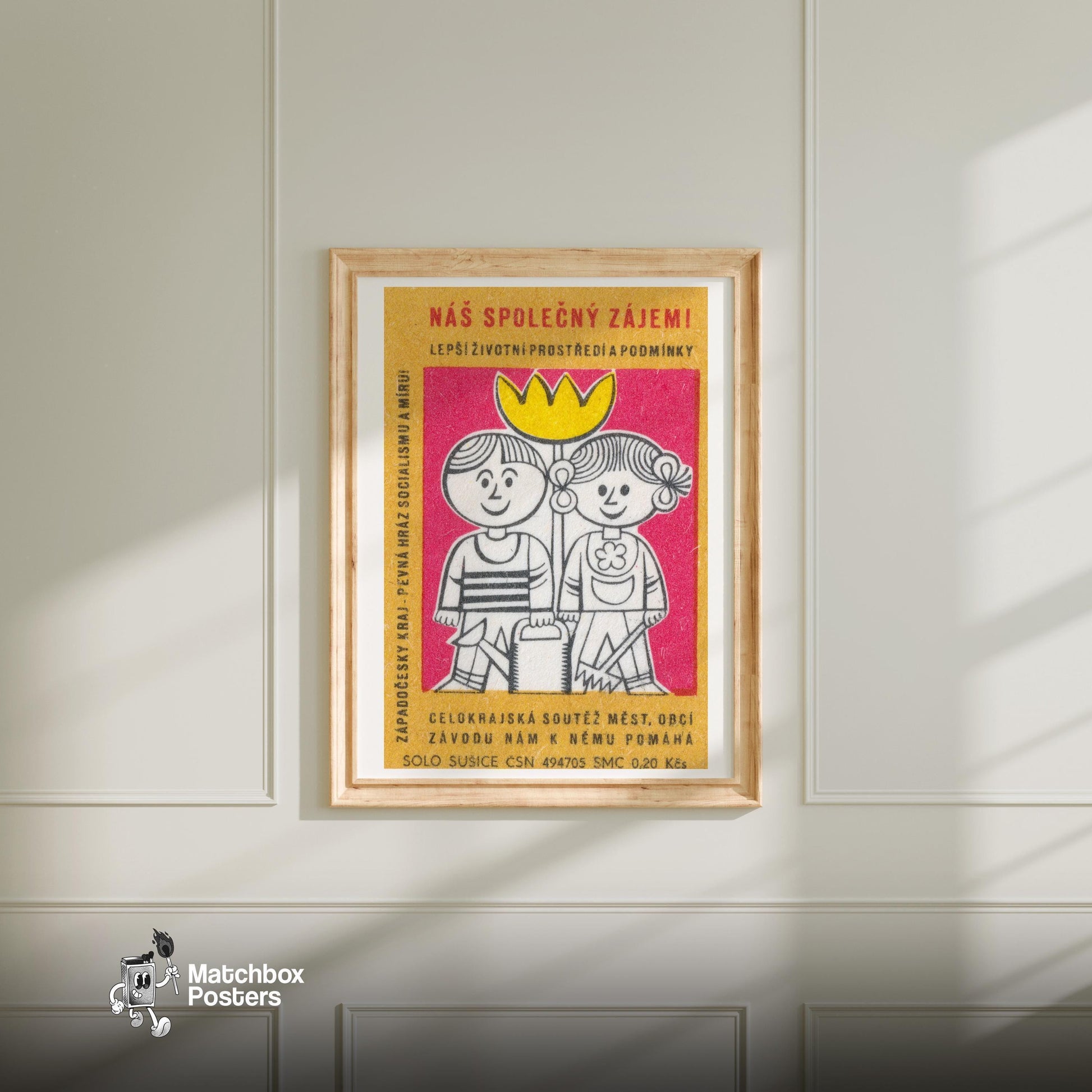 Gardening Children - vintage matchbox label print - bedroom mockup