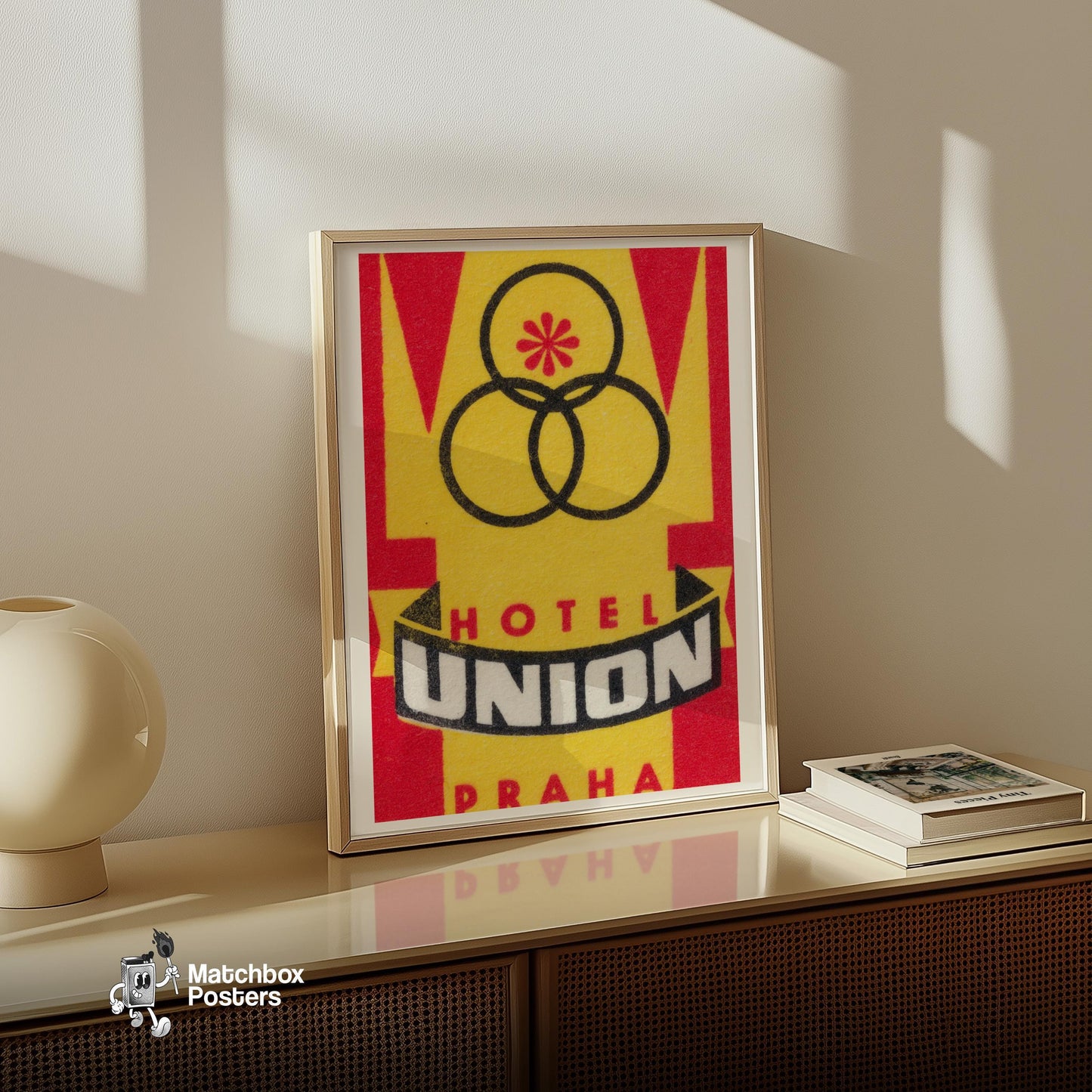 Hotel Union Prague - vintage matchbox label print - size comparison