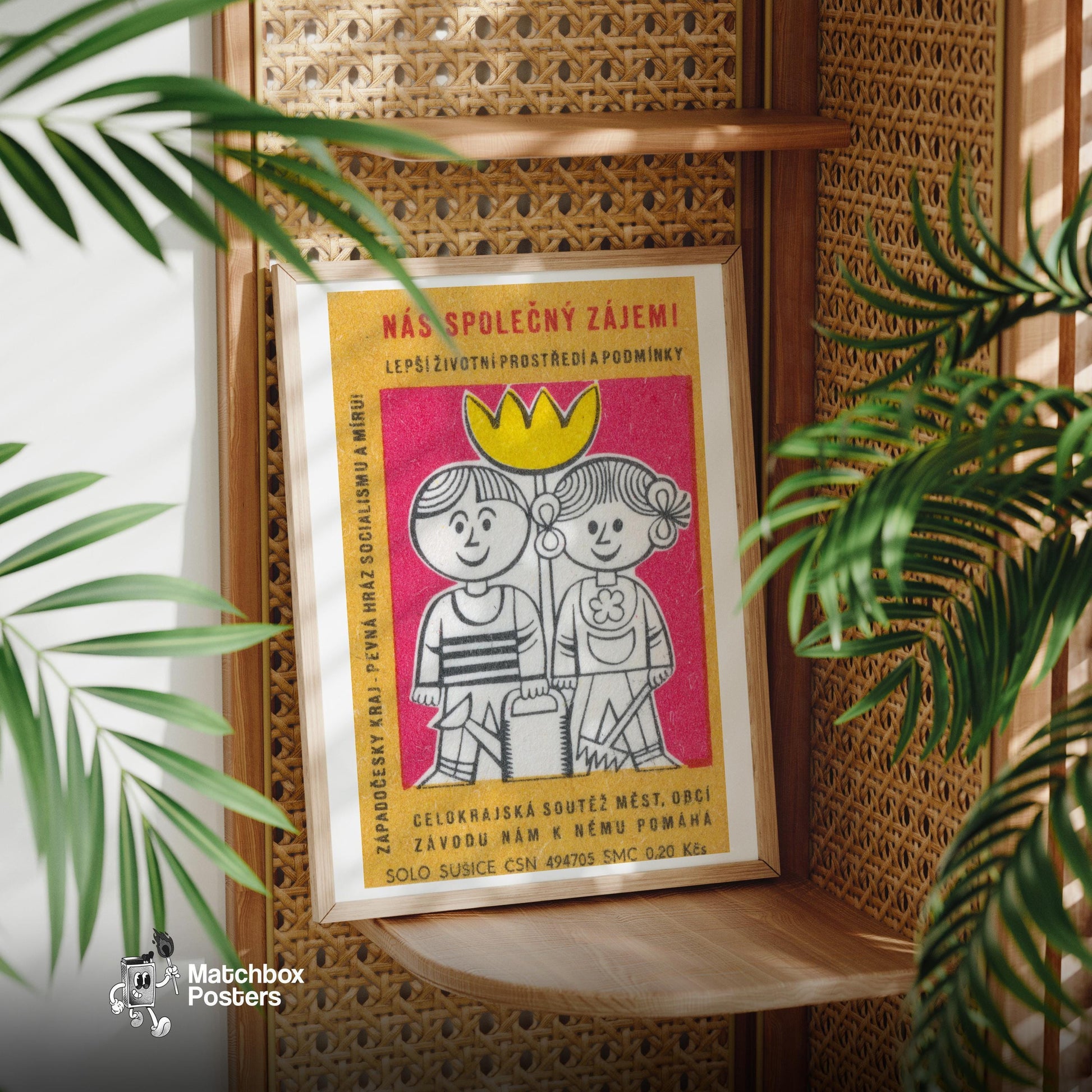 Gardening Children - vintage matchbox label print - office wall