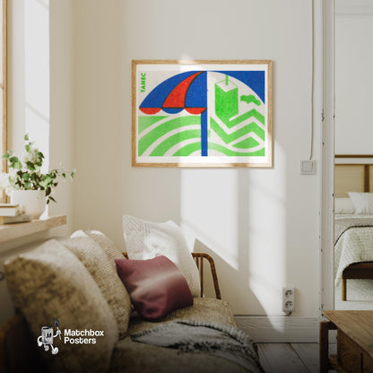 Geometric Sail - vintage matchbox label print - living room mockup