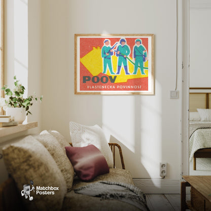 Three Soldiers - vintage matchbox label print - living room mockup