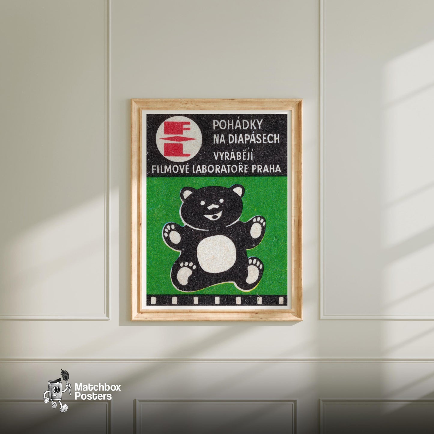 Black Bear - vintage matchbox label print - bedroom mockup