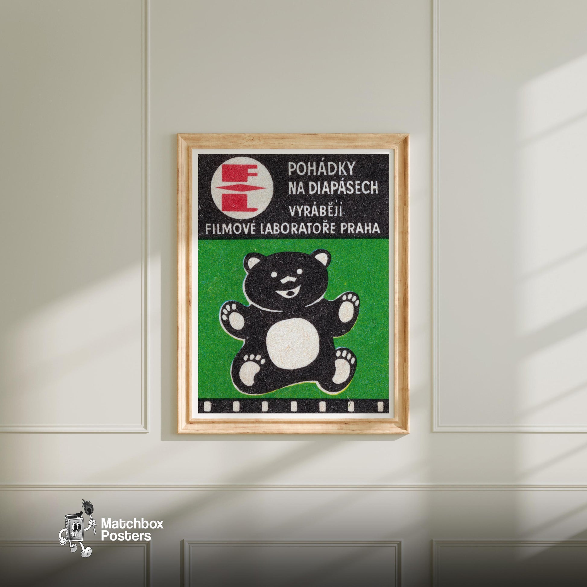 Black Bear - vintage matchbox label print - bedroom mockup