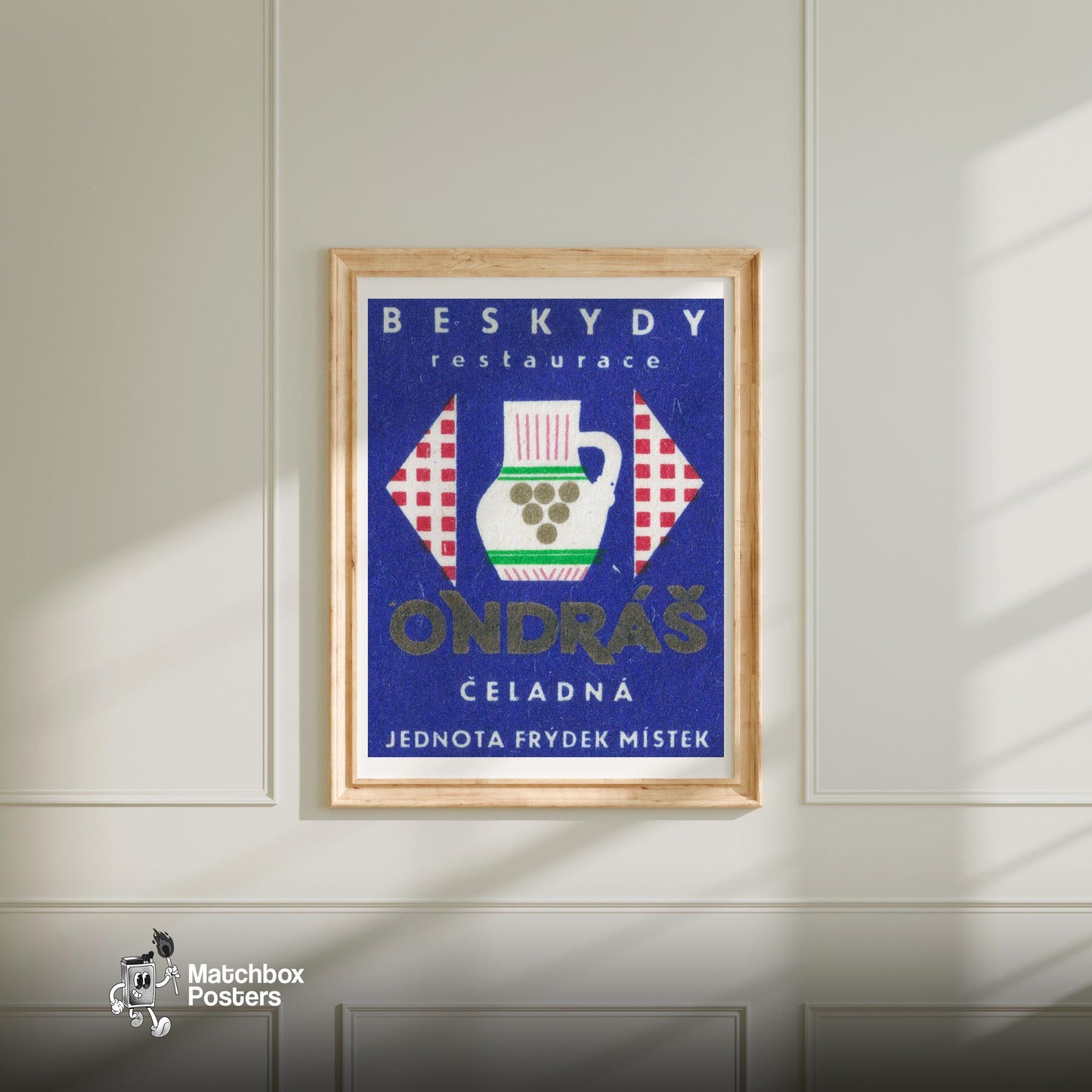 Decorative Jug - vintage matchbox label print - bedroom mockup
