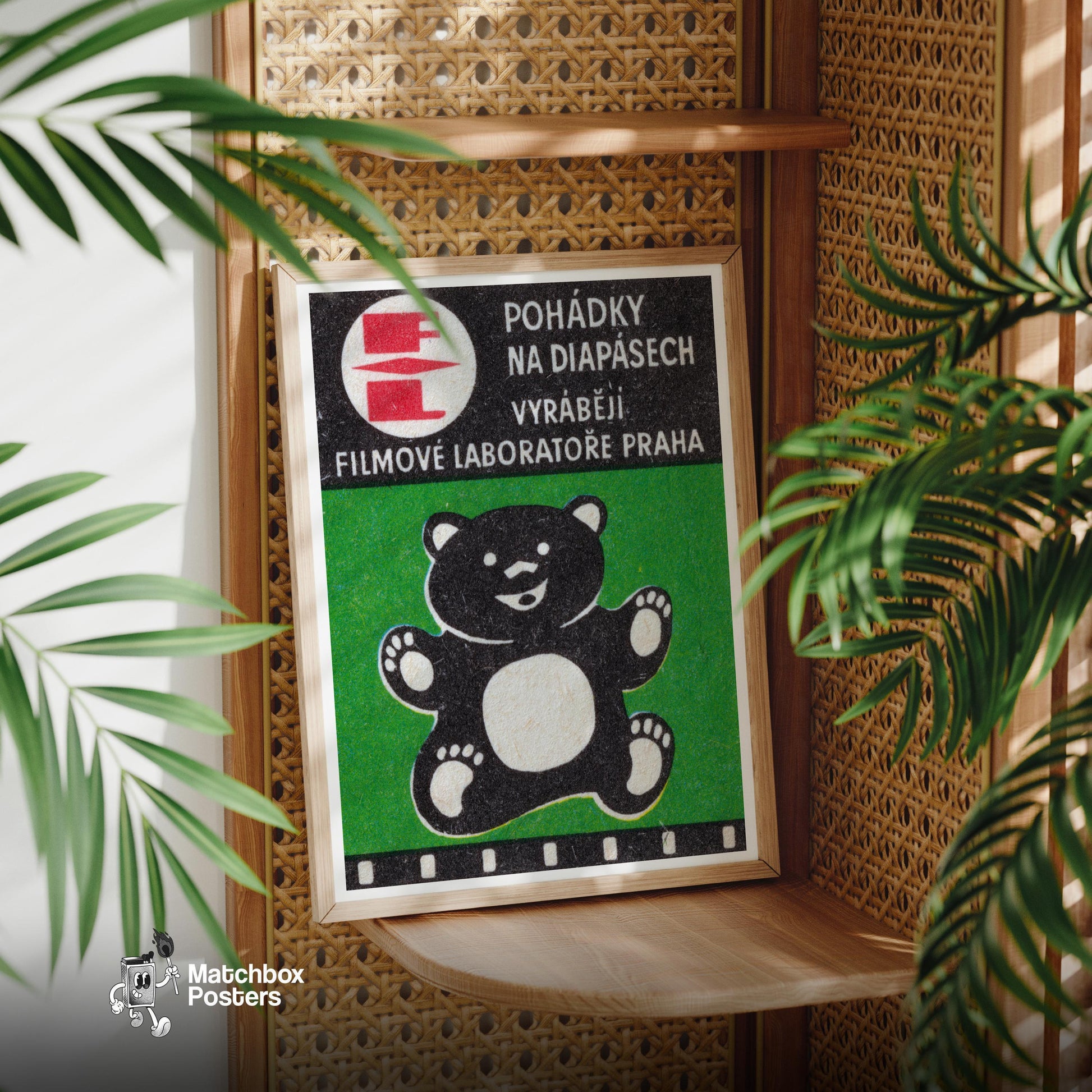 Black Bear - vintage matchbox label print - office wall