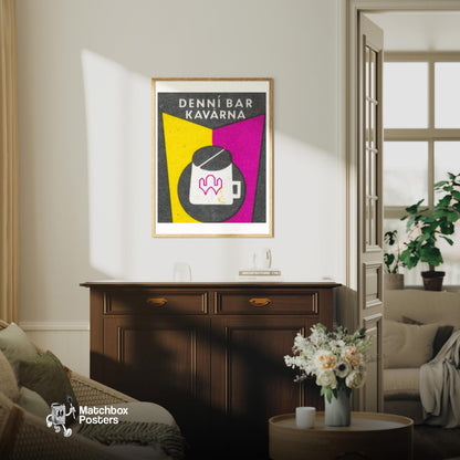 Denni Bar - vintage matchbox label print - living room mockup