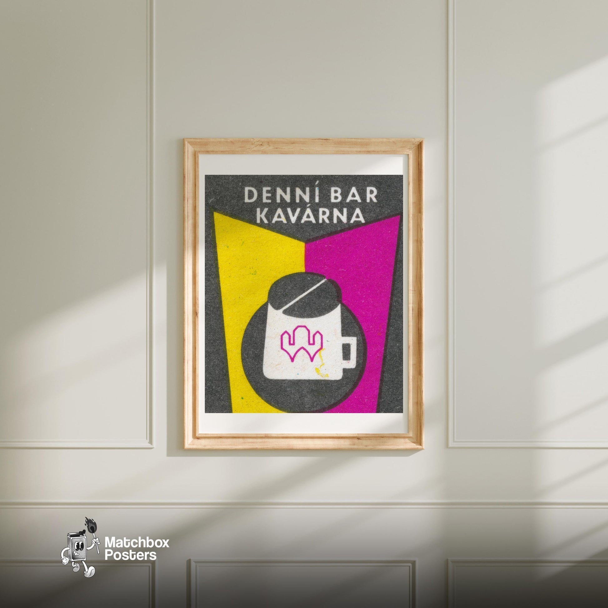 Denni Bar - vintage matchbox label print - bedroom mockup