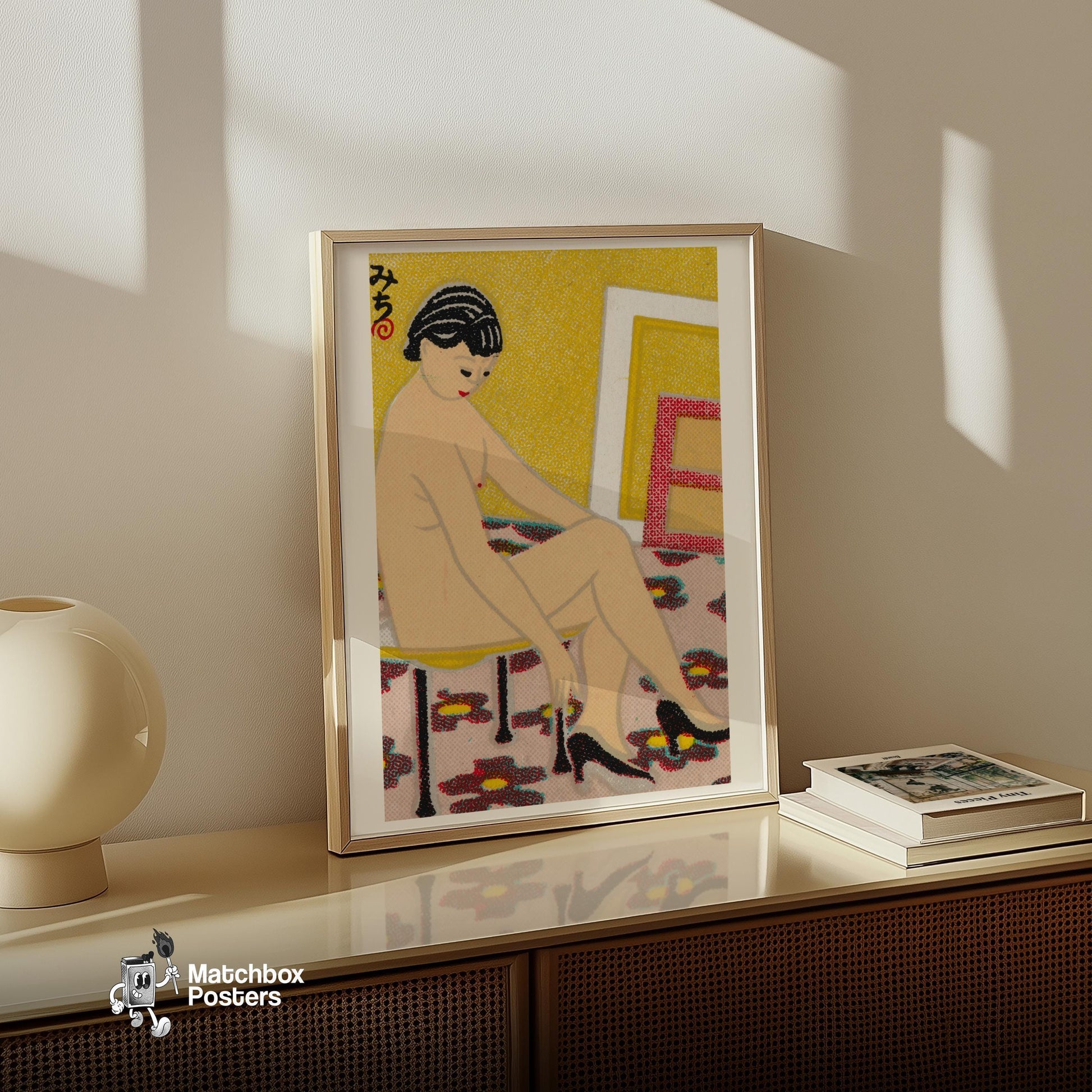 Japanese Woman - vintage matchbox label print - size comparison