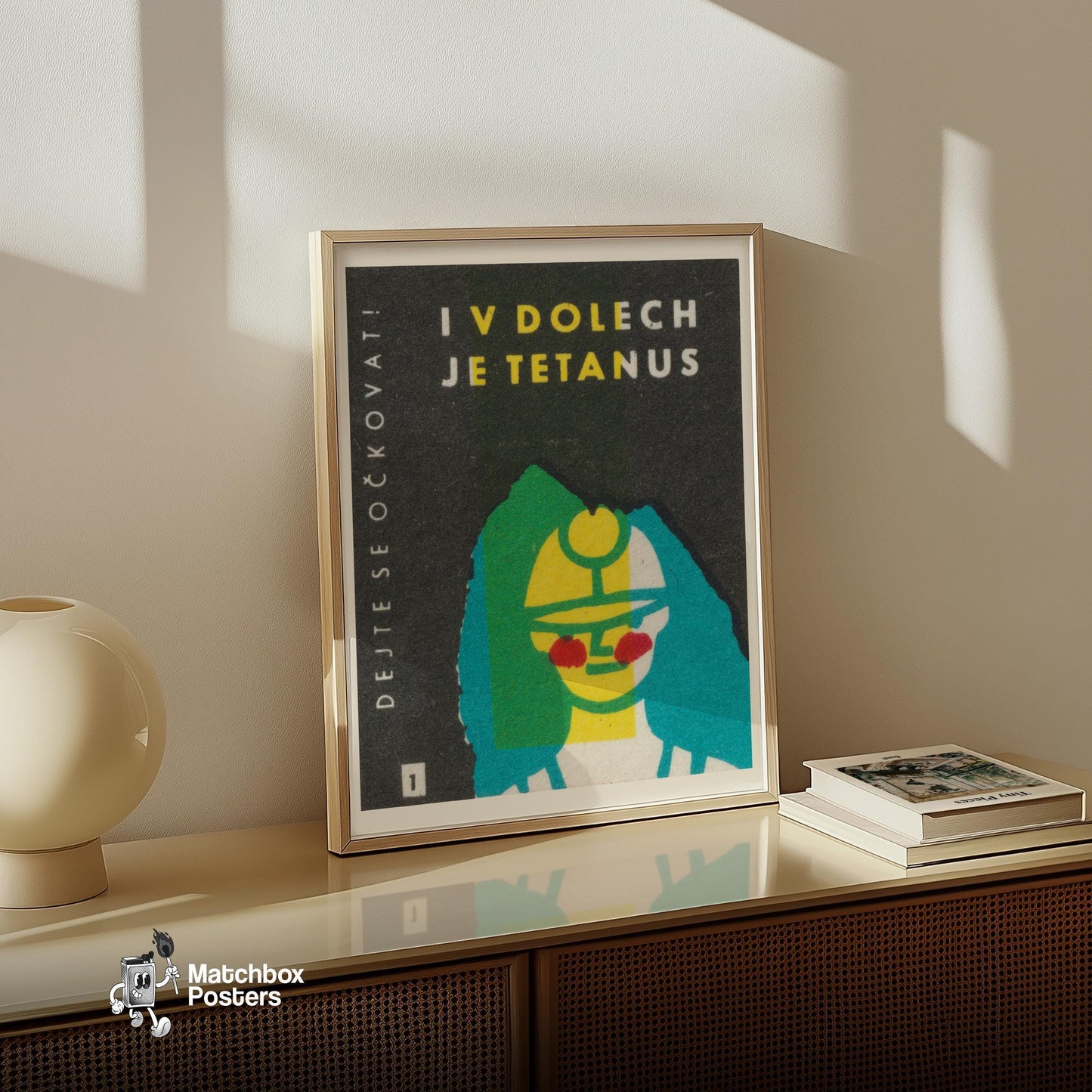 Beware Tetanus - vintage matchbox label print - size comparison