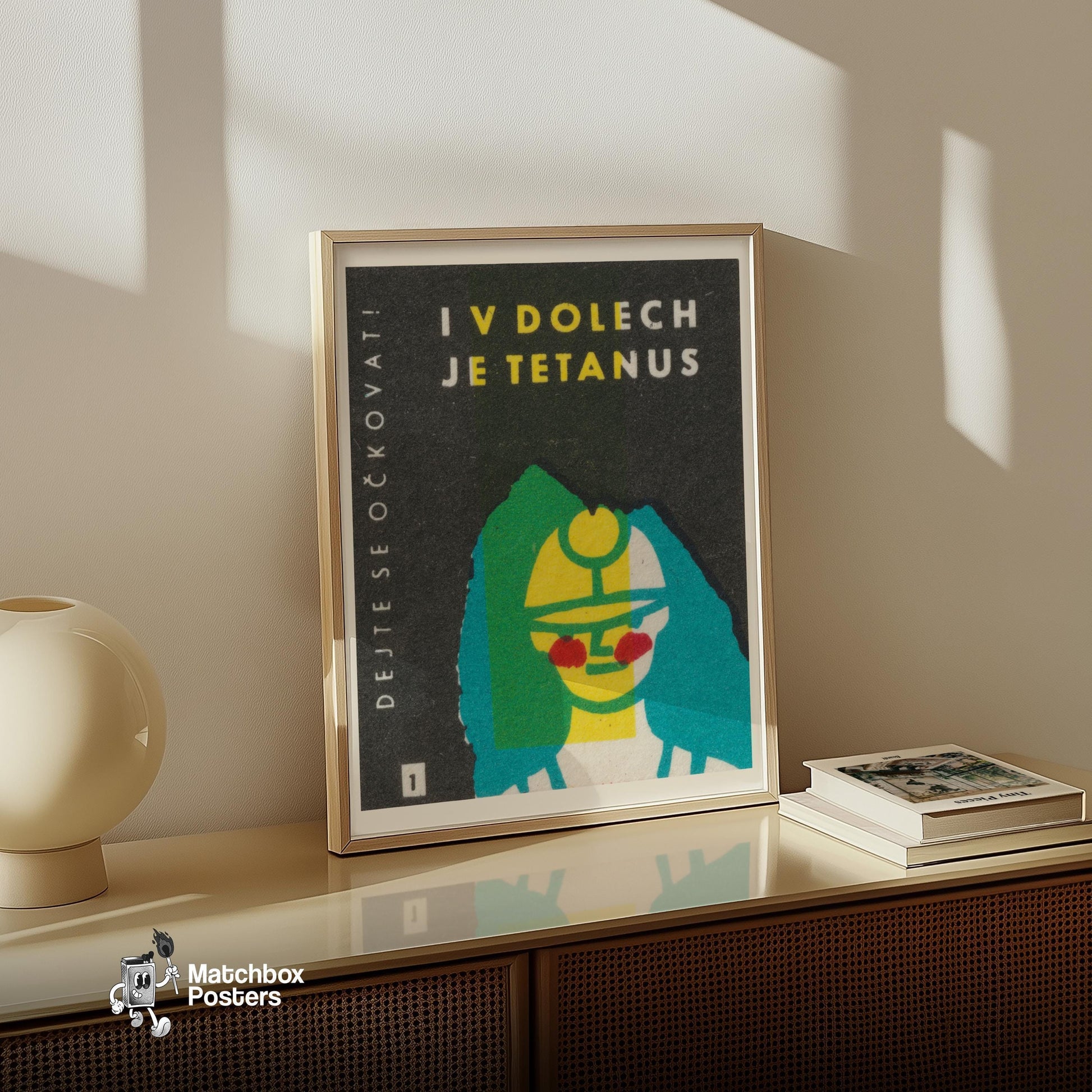 Beware Tetanus - vintage matchbox label print - size comparison