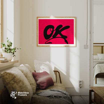 OK - Matchbox Print - vintage matchbox label print - living room mockup